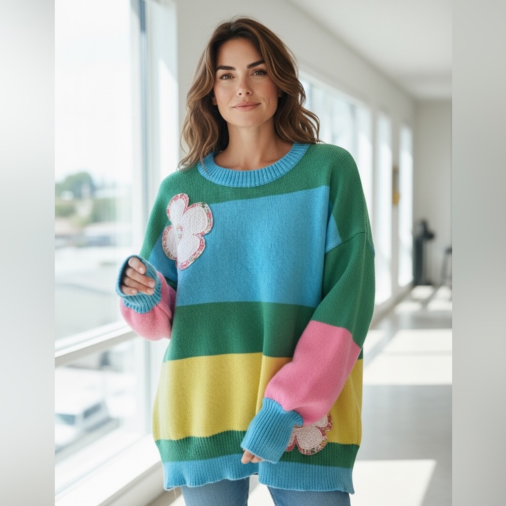 Davi & Dani Patchwork Color Block Sweater